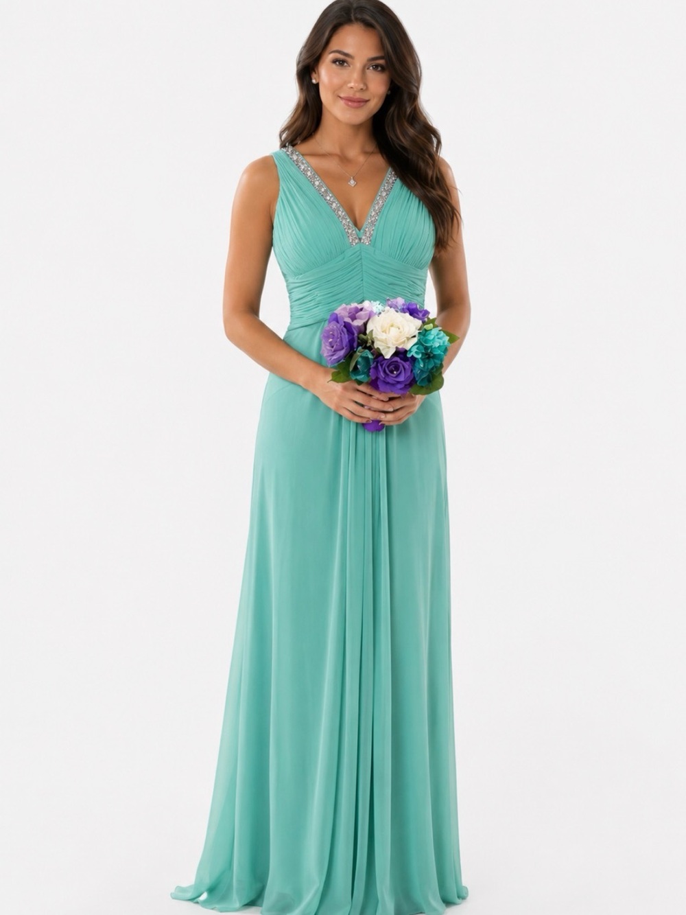 MARINA Teal Maxi Dress with Embellished V-Neck 14 wedding prom